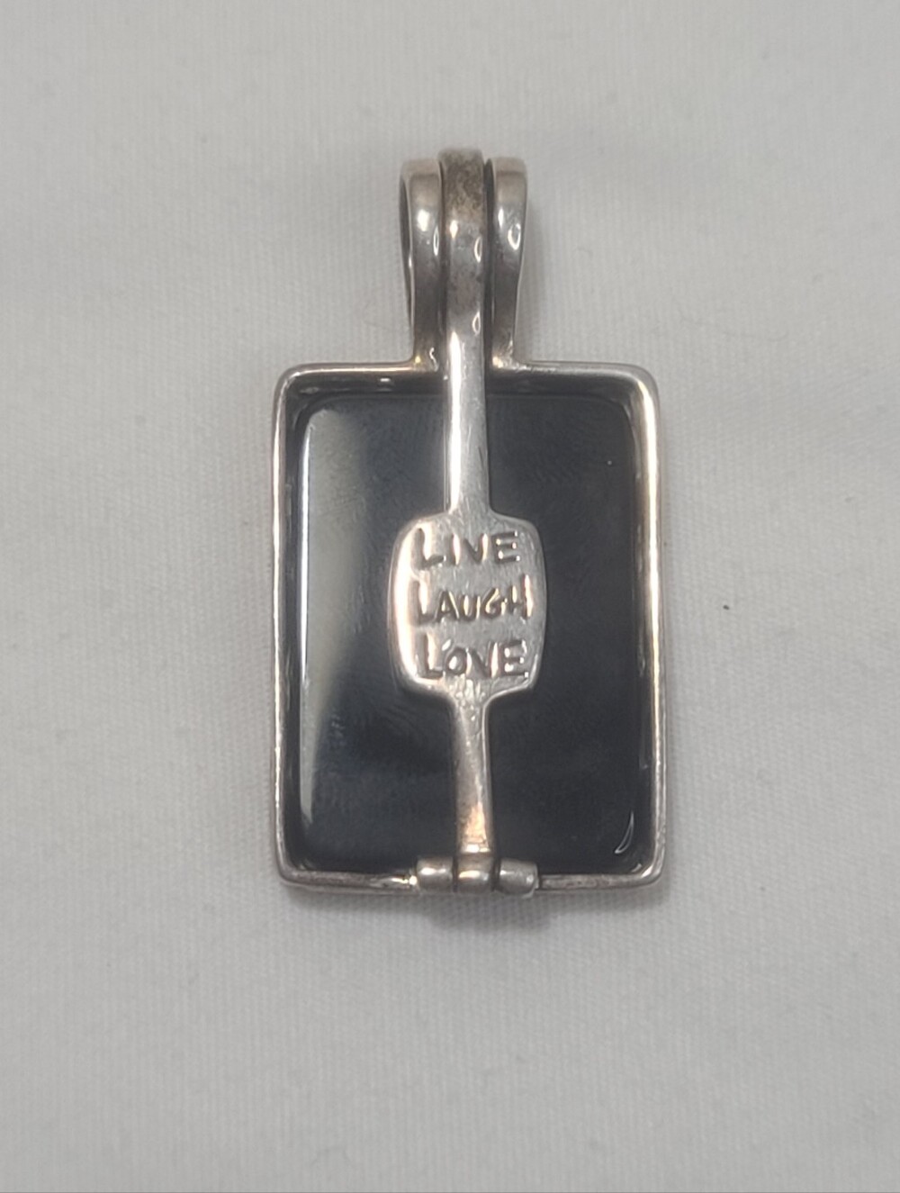 Silpada Black Onyx 925 Sterling Silver Live Laugh Love Rectangular Pendant